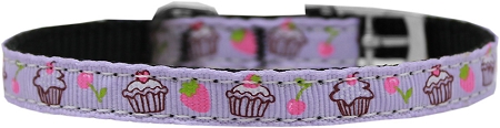 Cupcakes Nylon Dog Collar with classic buckle 3/8" Purple Size 12